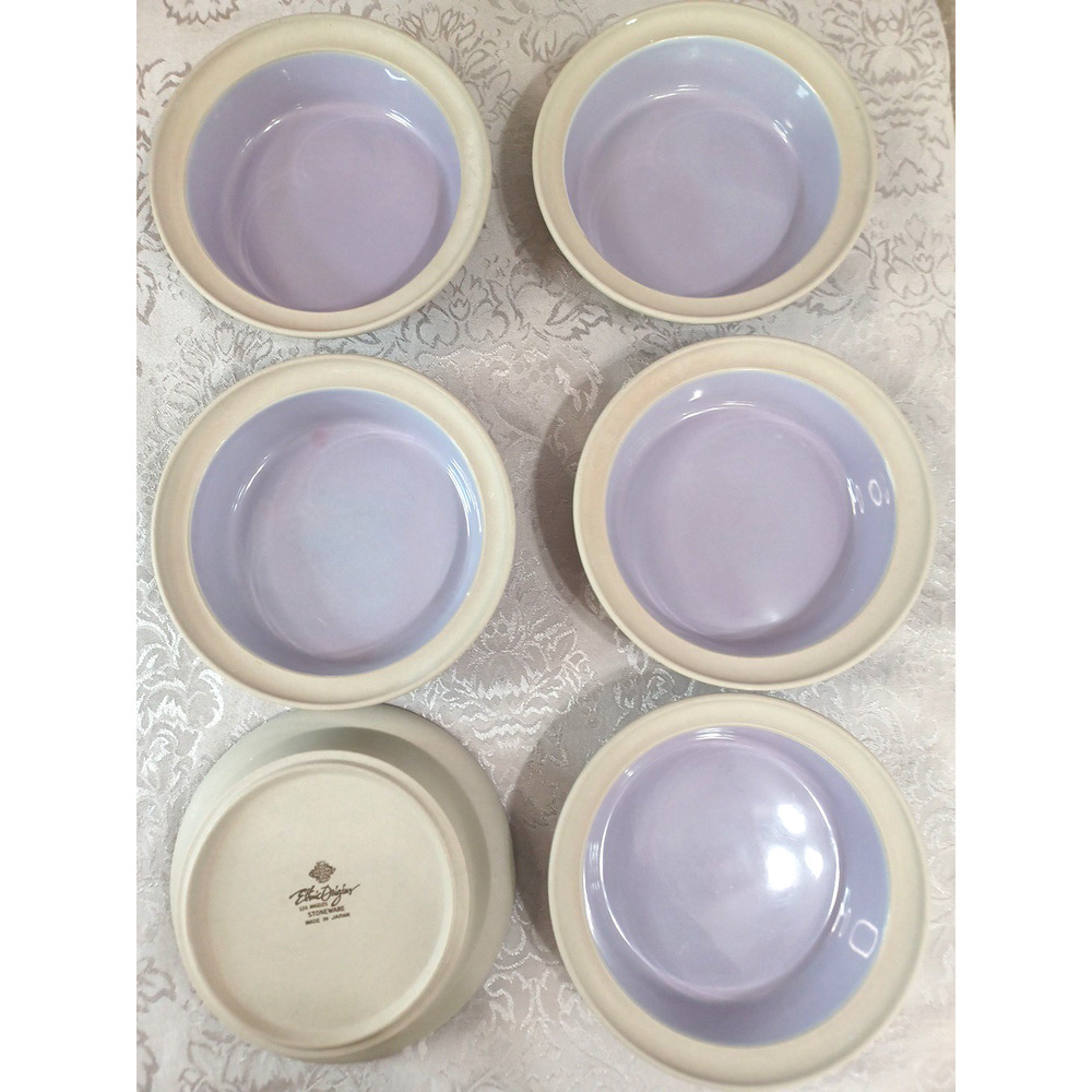 Ethnic Originals 6 Japan Purple Gray Heavy Ceramic Soup Bowls 7" x 2" Set - Picture 13 of 14